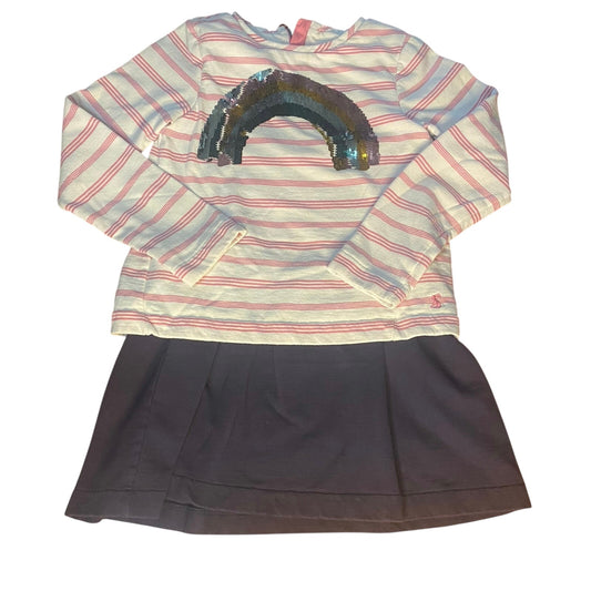 Joules pink white striped sequin rainbow long sleeve sweatshirt dress SIZE 9