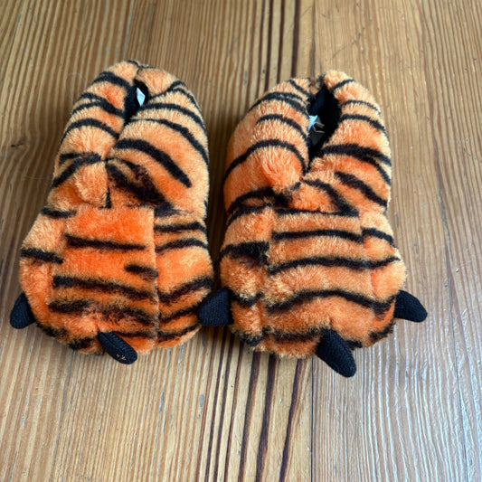 Tiger orange black striped print soft toddler slippers SIZE 5