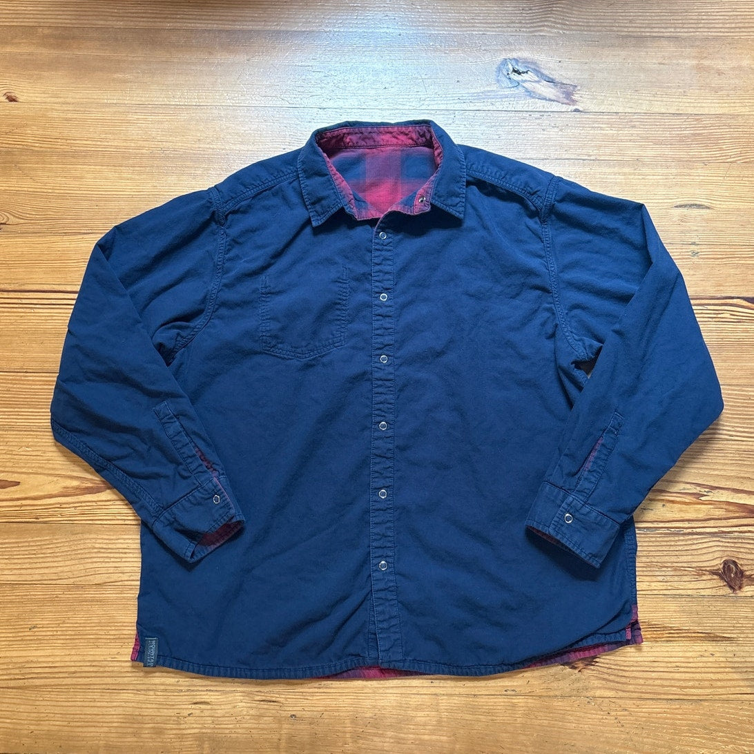 Mountain Hardwear red blue plaid reversible snap up long sleeve shirt SIZE XL