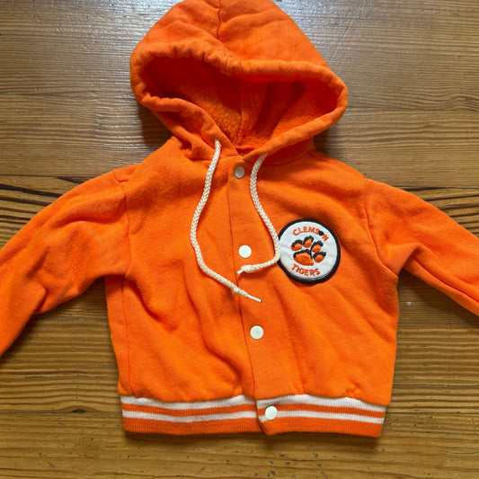 Clemson University Tiger vintage orange snap varsity hooded sweatshirt SIZE 3-6M