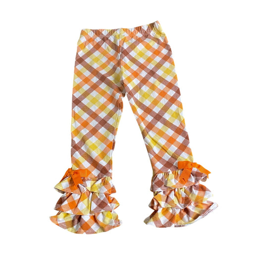 Rare Editions orange brown fall plaid ruffle bow flare stretch pants SIZE 3T
