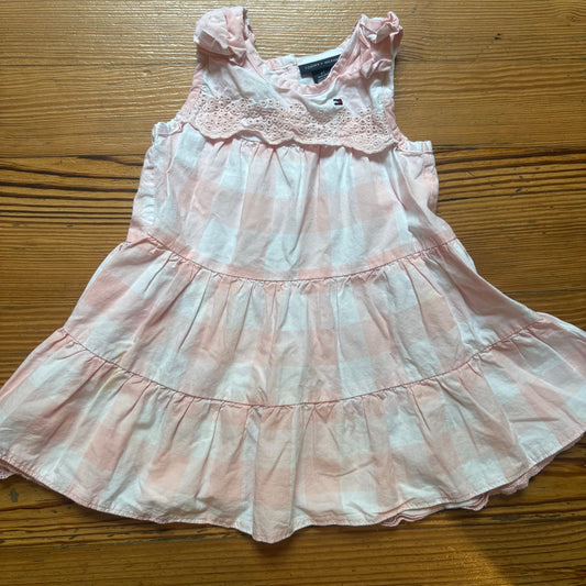 Tommy Hilfiger pink white checkered sleeveless eyelet toddler dress SIZE 3T