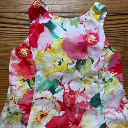 Polo Ralph Lauren pink yellow floral sleeveless flare button back dress SIZE 3T