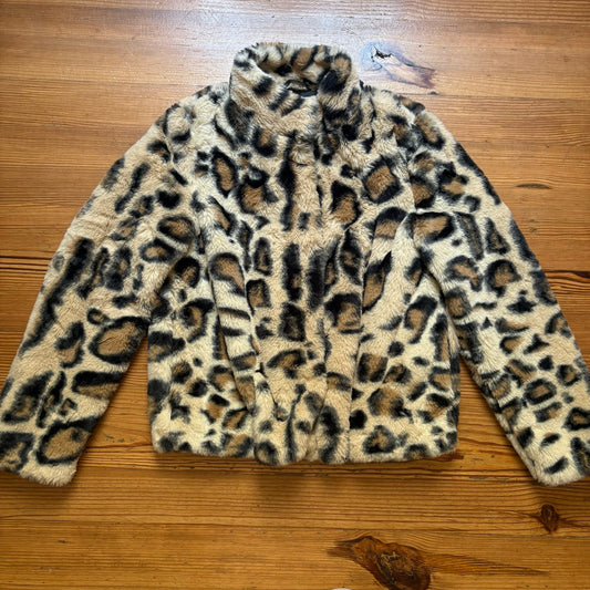 Vero Moda cheetah print faux fur snap winter coat SIZE L