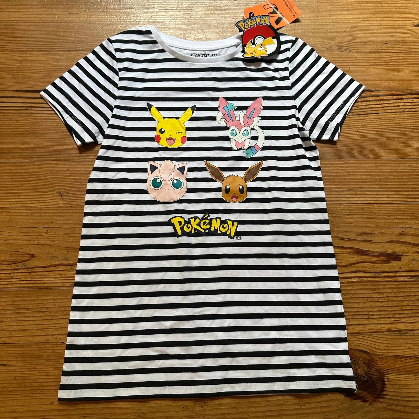 NWT black white striped Pokemon character graphic short sleeve shirt SIZE 14