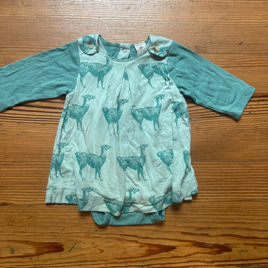 Kate Quinn bamboo light blue green llama long sleeve bodysuit dress SIZE 3-6M