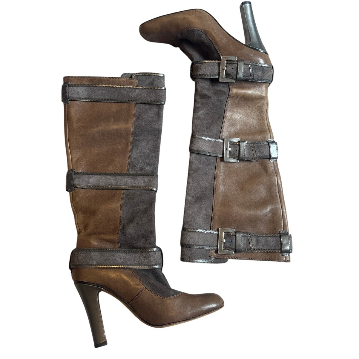 Cole Haan Nike Air brown leather suede knee high heeled buckle boots SIZE 8