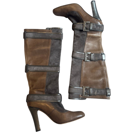 Cole Haan Nike Air brown leather suede knee high heeled buckle boots SIZE 8